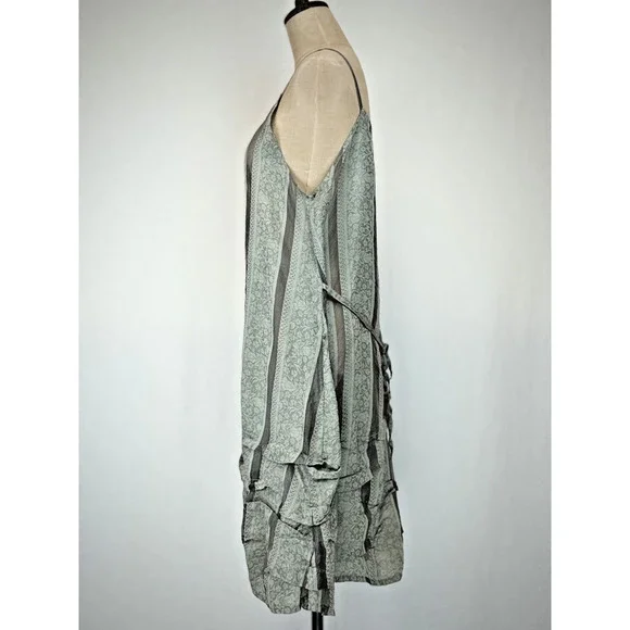 KRISTA LARSON Celdon Green Striped Damask Pinafore Dress OS #1-0153 - Picture 2 of 10